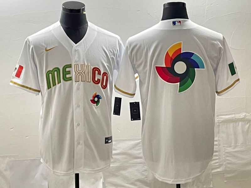 Men 2023 World Cub Mexico Blank White gold Nike MLB Jersey9
